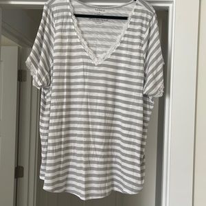 Torrid 4 Gray/white Lace Stripe Tshirt